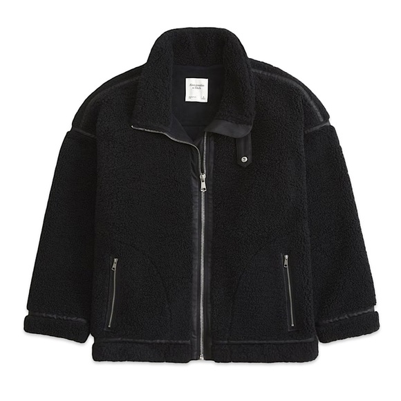 NWT Abercrombie & Fitch Contrast Trim Sherpa Aviator Jacket - Picture 1 of 15